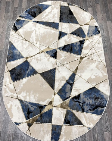 Ковер турецкий 40657B AURA (Акрил, бежевый, синий) овальный